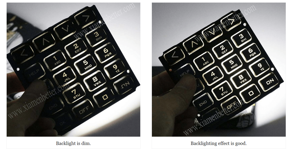 镭雕按键背光效果对比